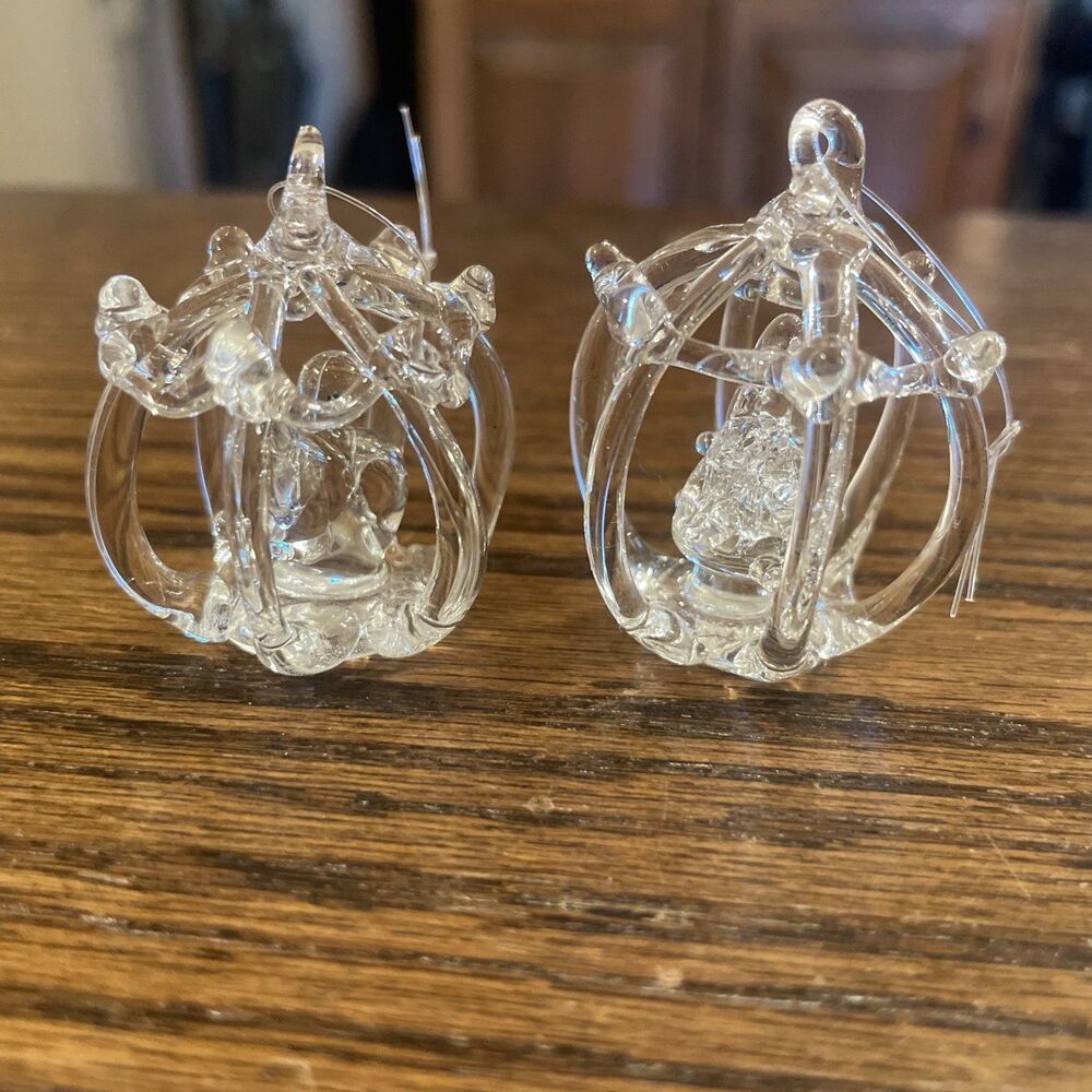 2 Vintage Hand Blown Spun Glass Ornament Lot Christmas tree Dove
